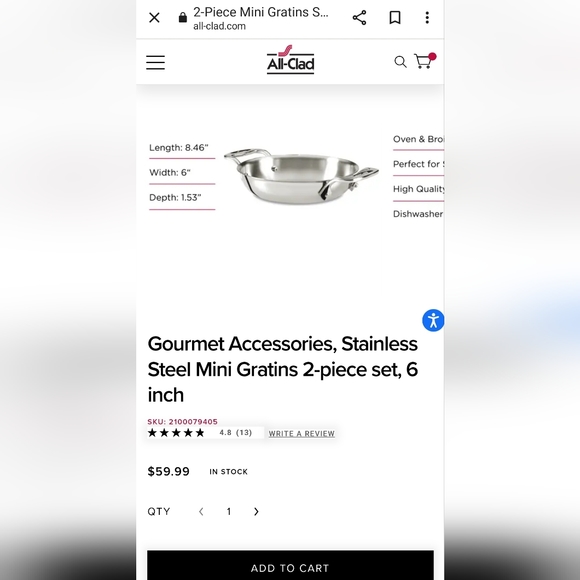 COPY - All-Clad Stainless Steel 6" Mini Gratin Pan, Set of 4 - Picture 4 of 4